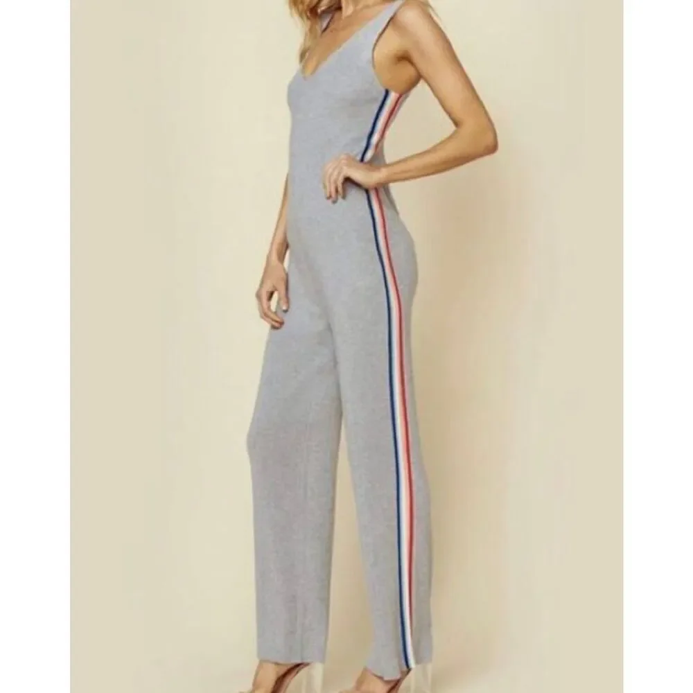 Spiritual Gangster womans gray ribbed rainbow track jumpsuit sleeveless Medium